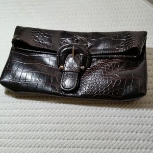 NINE WEST Foldover Clutch Dark Brown